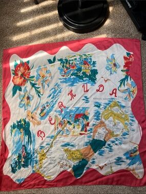Bermuda Map Silk Scarf with Pink Border